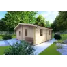 Winterfestes Holzhaus IRMA 6x6, 44/100/44 mm, Frontansicht rechte Seite