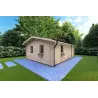 Isolierte Blockbohlenhaus Dalia 6x8, 44/100/44 mm, Frontansicht rechte Seite