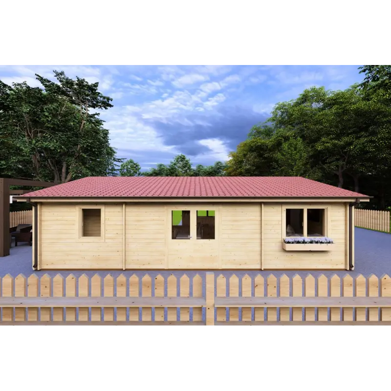 Winterfestes Holzhaus GIADA 10x7.20, 44/100/44 mm, Rückansicht
