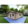 Winterfestes Holzhaus LARA 6x8, 44/100/44 mm, Frontansicht rechte Seite