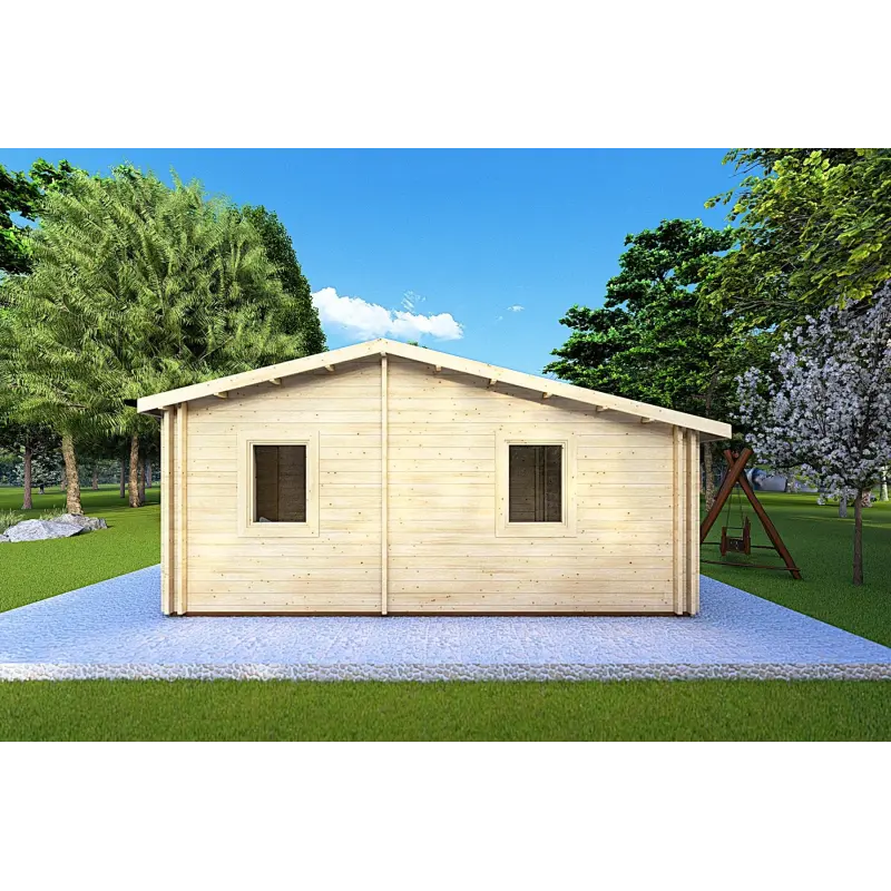 Winterfestes Holzhaus LARA 6x8, 44/100/44 mm, Rückansicht
