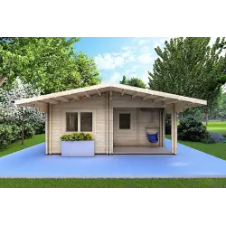 Isolierte Blockbohlenhaus ELBA 6x6, 44/100/44 mm, Frontansicht