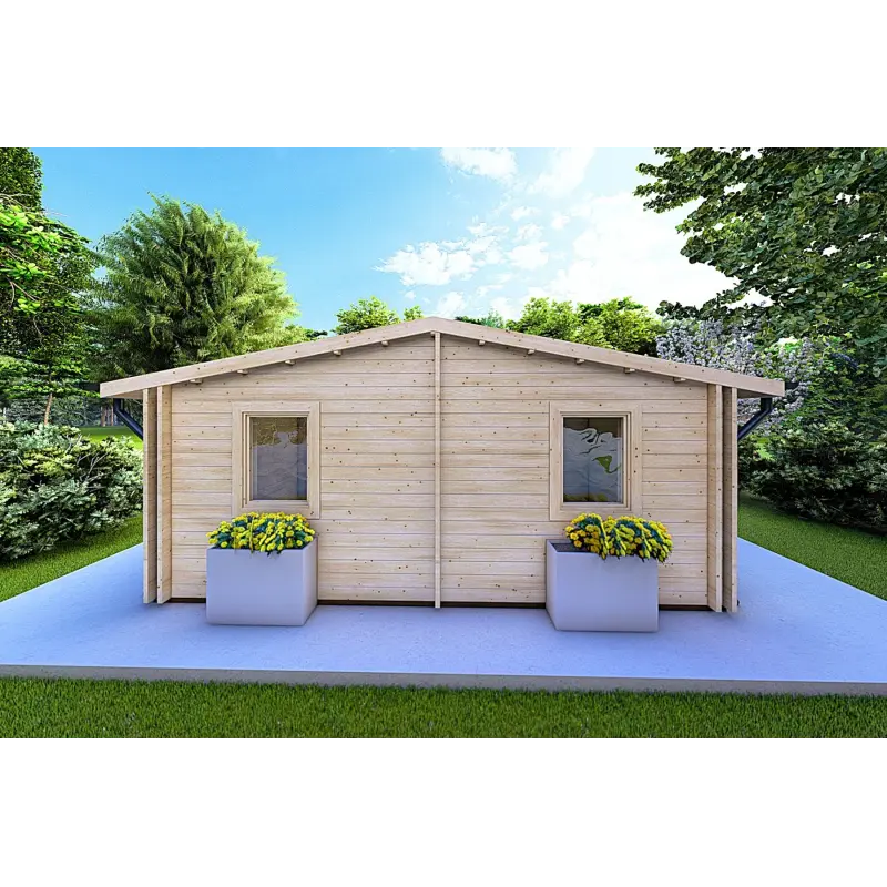 Isolierte Blockbohlenhaus ELBA 6x6, 44/100/44 mm, Rückansicht