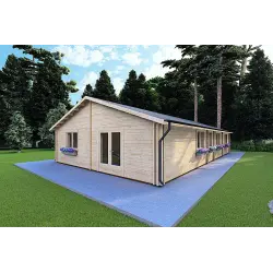 Winterfestes Holzhaus NIZZA 8x14.5, 44/100/44 mm, Frontansicht rechte Seite
