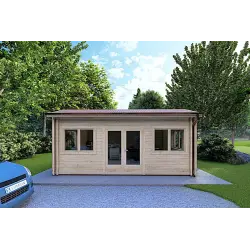 Isolierte Blockbohlenhaus CAMILLA 6x4.2, 44/100/44 mm, Frontansicht