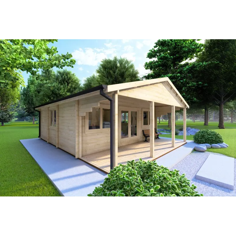 Moderne Holzhaus PERLA 6x6, 44mm, Frontansicht linke Seite