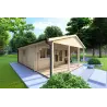 Moderne Holzhaus PERLA 6x6, 44mm, Frontansicht linke Seite
