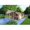 Moderne Holzhaus PERLA 6x6, 44mm, Frontansicht rechte Seite