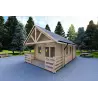 Winterfestes Holzhaus mit Schlafboden und Terrasse GAIA 33.30 m², 44/100/44 mm, Frontansicht rechte Seite