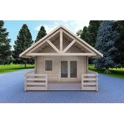 Winterfestes Holzhaus mit Schlafboden und Terrasse GAIA 33.30 m², 44/100/44 mm, Frontansicht