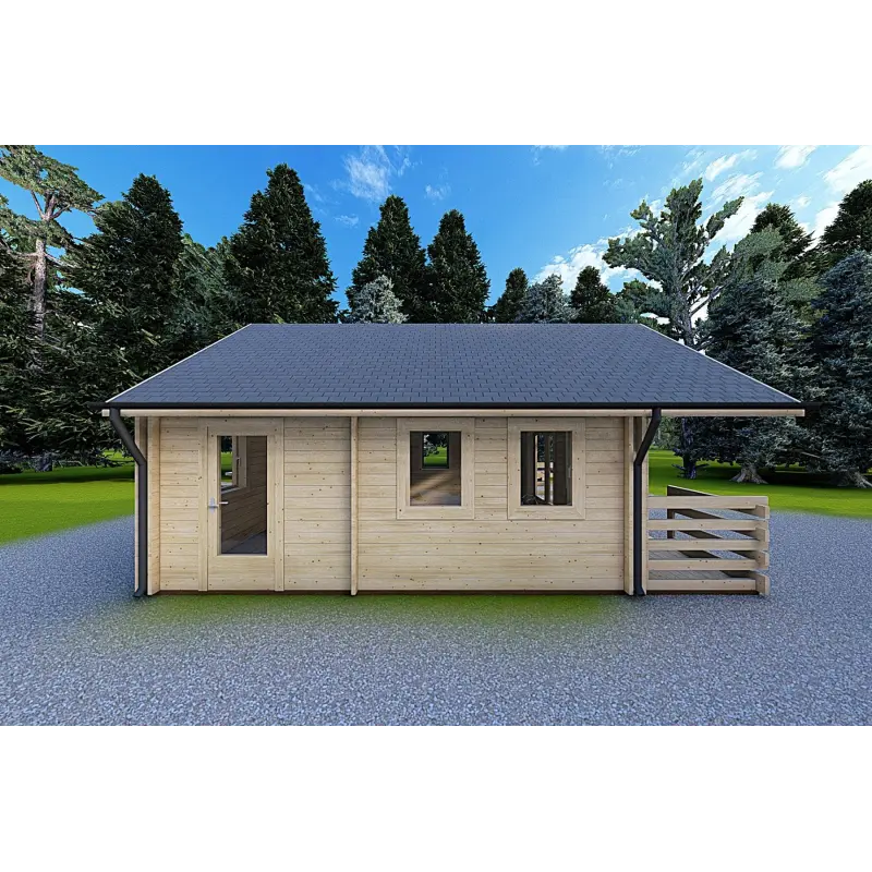 Winterfestes Holzhaus mit Schlafboden und Terrasse GAIA 33.30 m², 44/100/44 mm, linke Seite