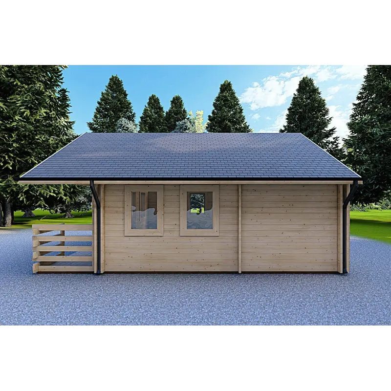 Winterfestes Holzhaus mit Schlafboden und Terrasse GAIA 33.30 m², 44/100/44 mm, rechte Seite