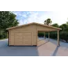 Holz-Einzelgarage mit Carport 3x6, 44mm, Frontansicht