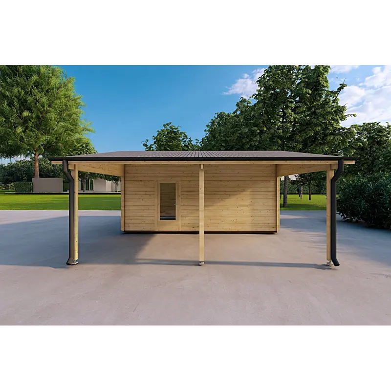 Holz-Einzelgarage mit Carport 3x6, 44mm, rechte Seite