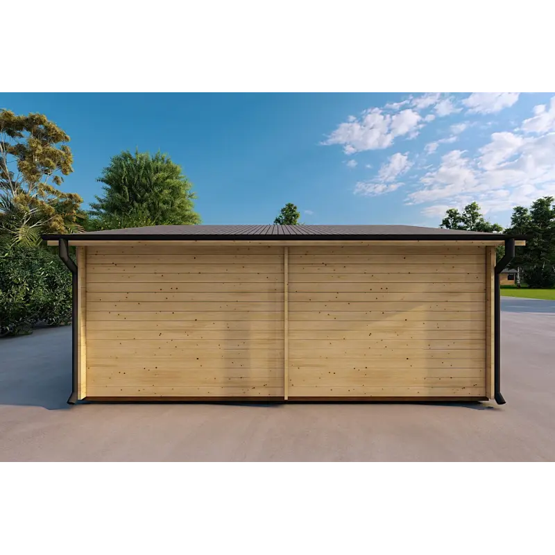 Holz-Einzelgarage mit Carport 3x6, 44mm, linke Seite