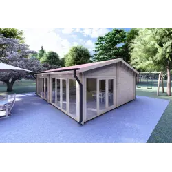 Holzhaus​ AUGUSTA 8x6, 60mm, Frontansicht rechte Seite