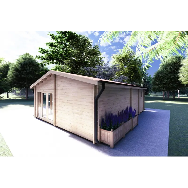 Holzhaus​ AUGUSTA 8x6, 60mm, rechte Rückansicht