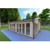 Isolierte Blockbohlenhaus AUGUSTA 8x6, 44/100/44 mm, Frontansicht rechte Seite