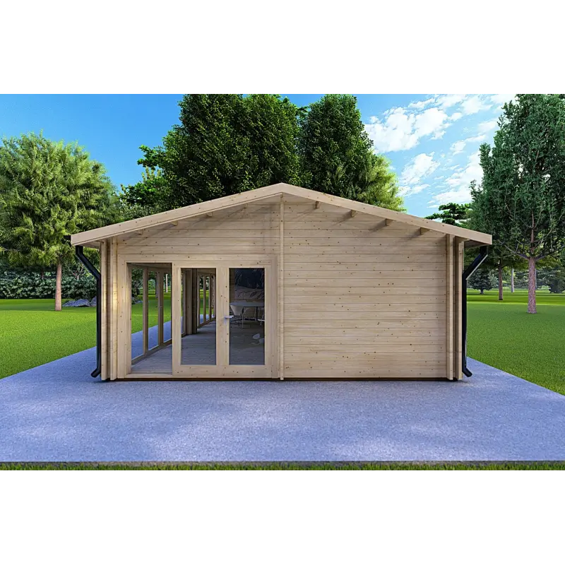 Isolierte Blockbohlenhaus AUGUSTA 8x6, 44/100/44 mm, rechte Seite