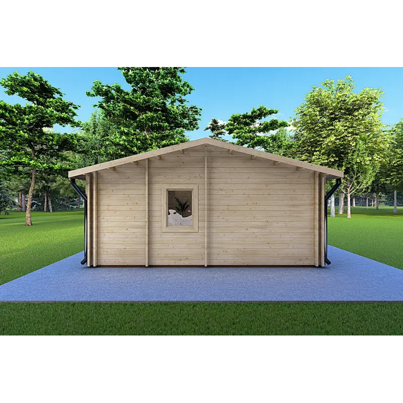 Isolierte Blockbohlenhaus AUGUSTA 8x6, 44/100/44 mm, linke Seite