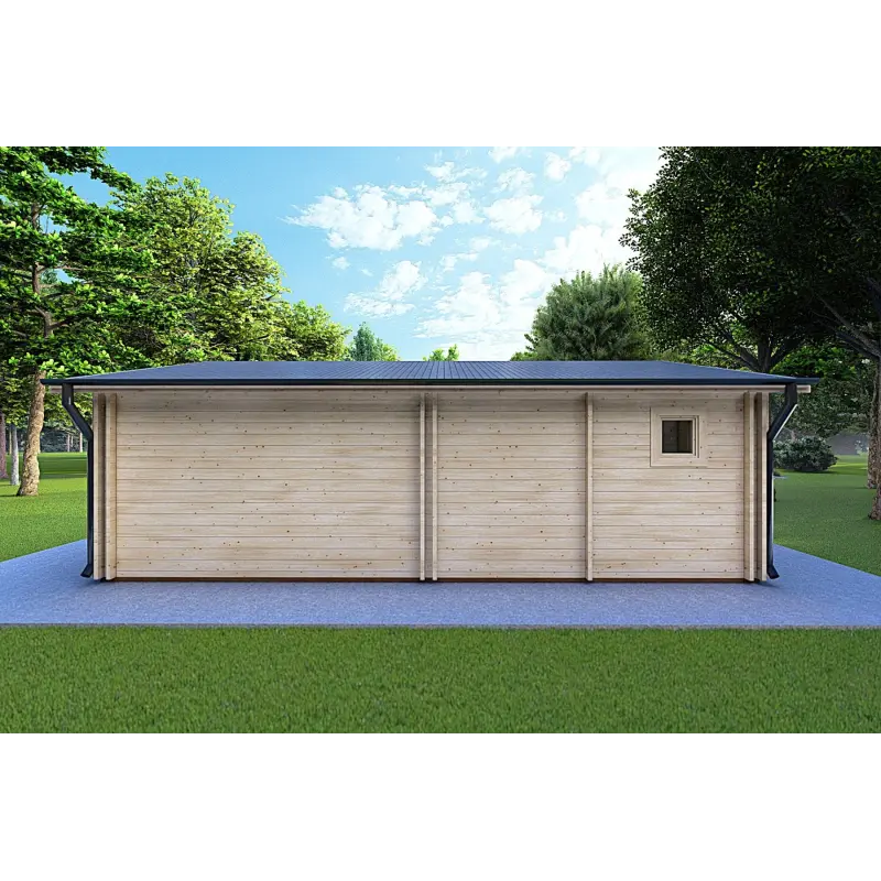 Isolierte Blockbohlenhaus AUGUSTA 8x6, 44/100/44 mm, Rückansicht