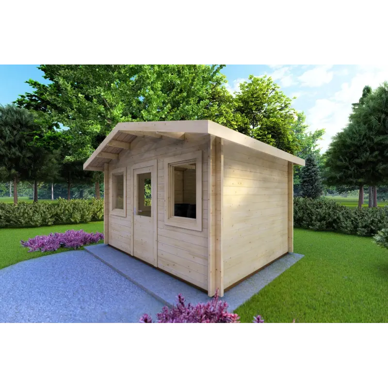 Gartenhaus Holz CHIARA 4x3, 44mm, Frontansicht rechte Seite