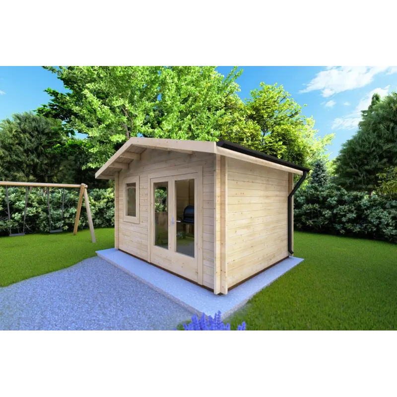Gartenhaus GIULIA 4x3, 44mm, Frontansicht rechte Seite