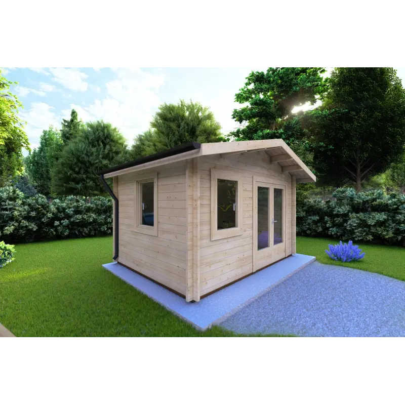 Gartenhaus GIULIA 4x3, 44mm, Frontansicht linke Seite