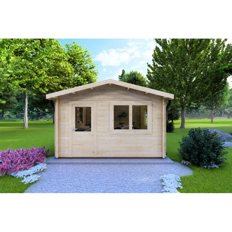 Moderne Gartenhaus ANNA 4x4, 44mm, Frontansicht