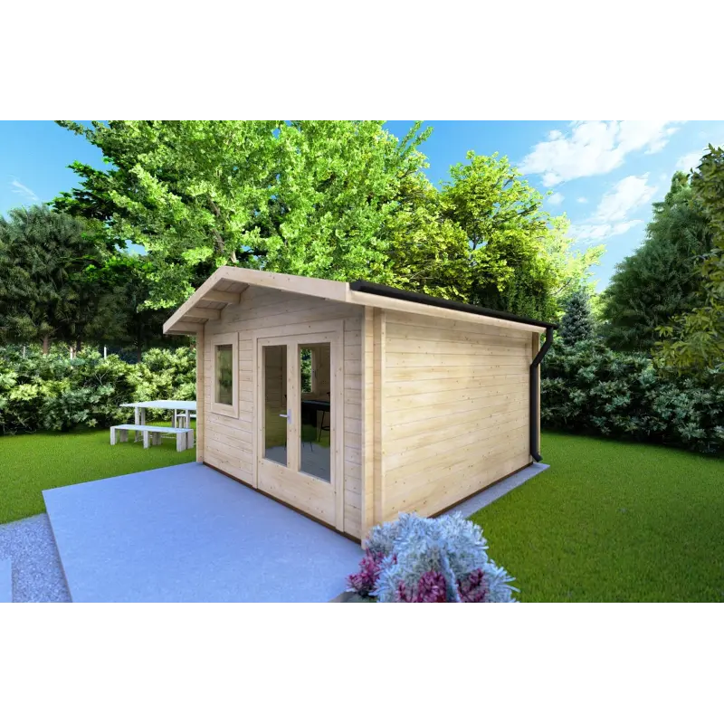 Gartenhaus LAURA 4x4, 44mm, Frontansicht rechte Seite