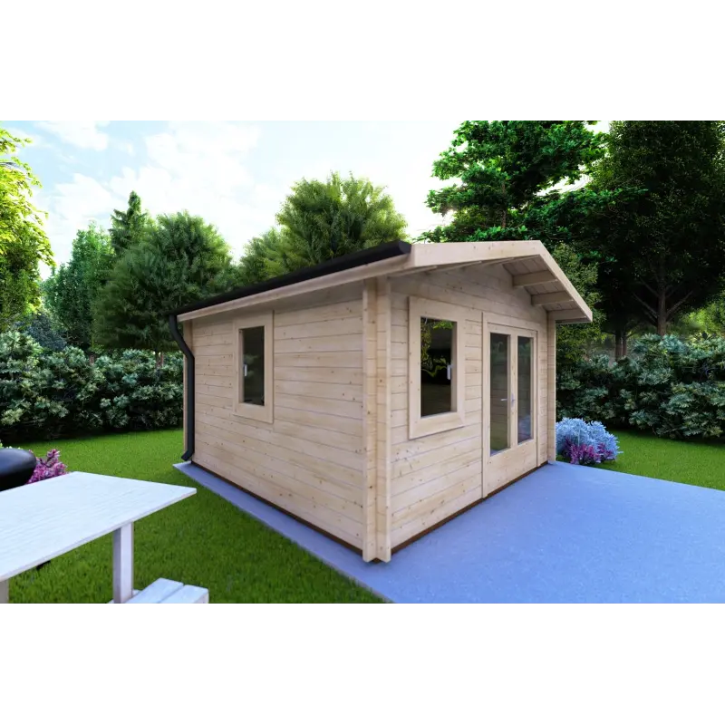 Gartenhaus LAURA 4x4, 44mm, Frontansicht linke Seite