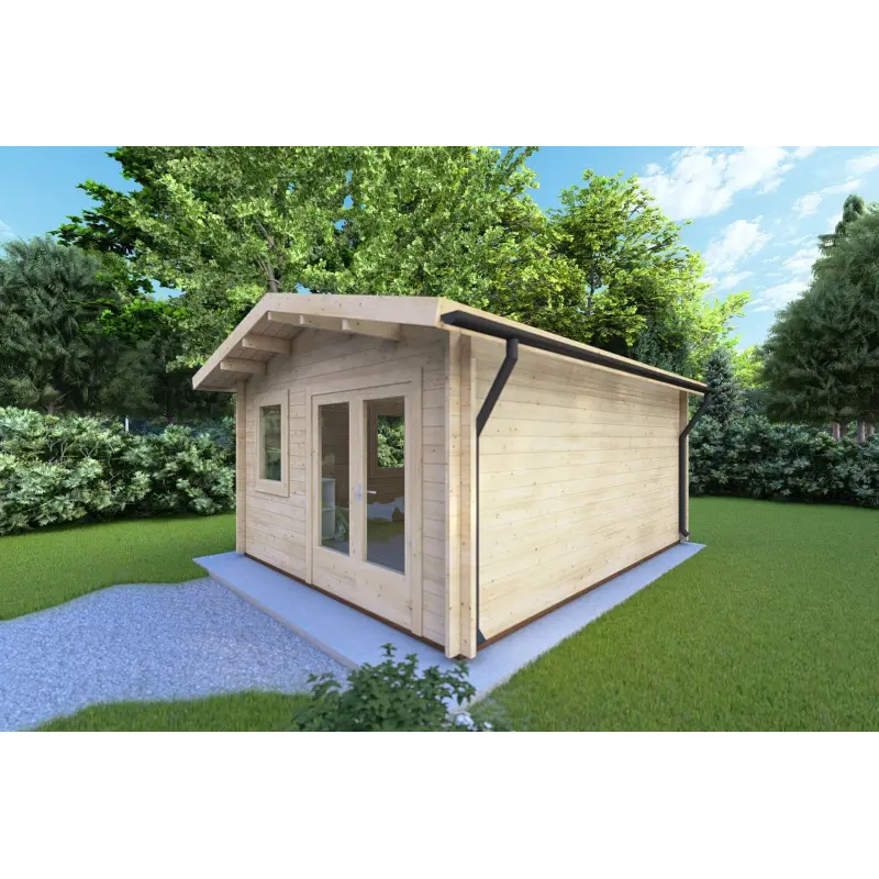Moderne Gartenhaus MATILDE 5x4, 44mm, Frontansicht rechte Seite