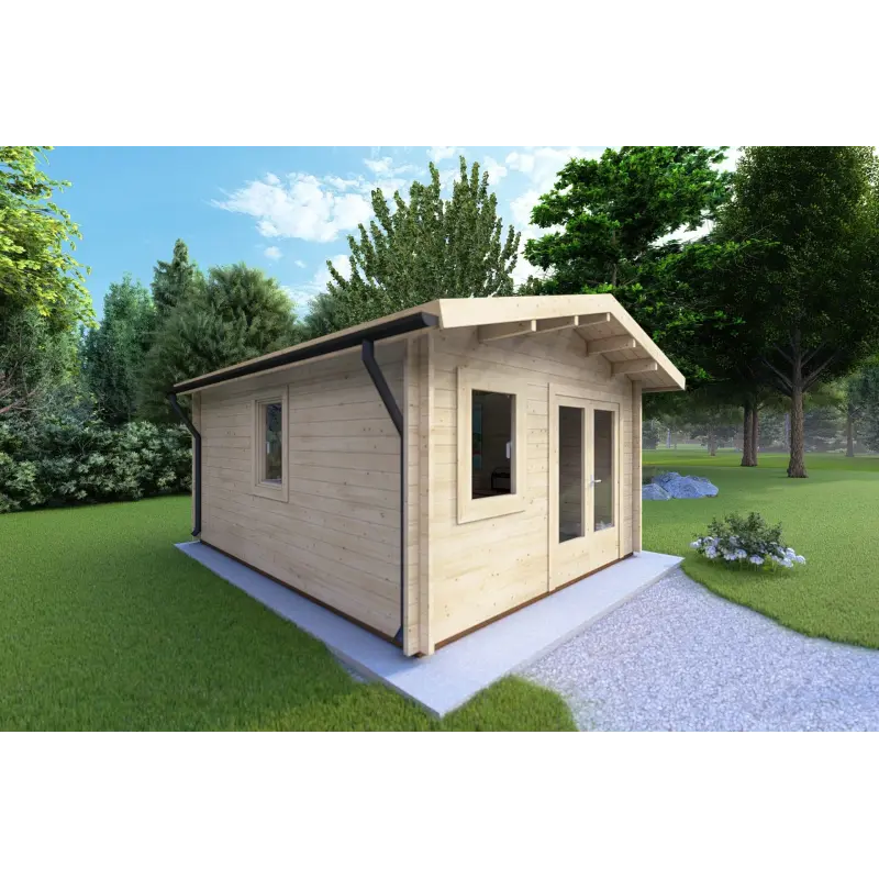 Moderne Gartenhaus MATILDE 5x4, 44mm, Frontansicht linke Seite