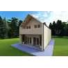 Isolierte Blockbohlenhaus PENELOPE 98 m², 44/80/30/40 mm, Frontansicht rechte Seite