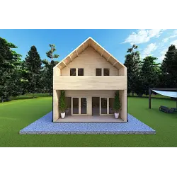 Isolierte Blockbohlenhaus PENELOPE 98 m², 44/80/30/40 mm, Frontansicht