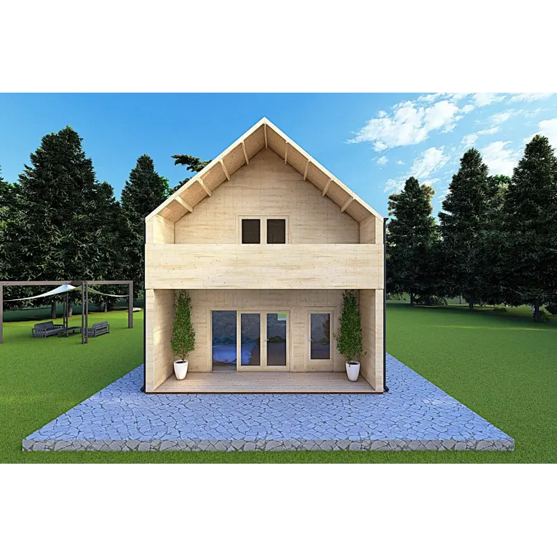Isolierte Blockbohlenhaus PENELOPE 98 m², 44/80/30/40 mm, Rückansicht