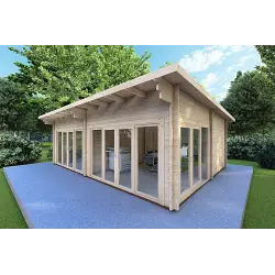 Holzhaus AURELIA 6x8, 44mm, Frontansicht rechte Seite