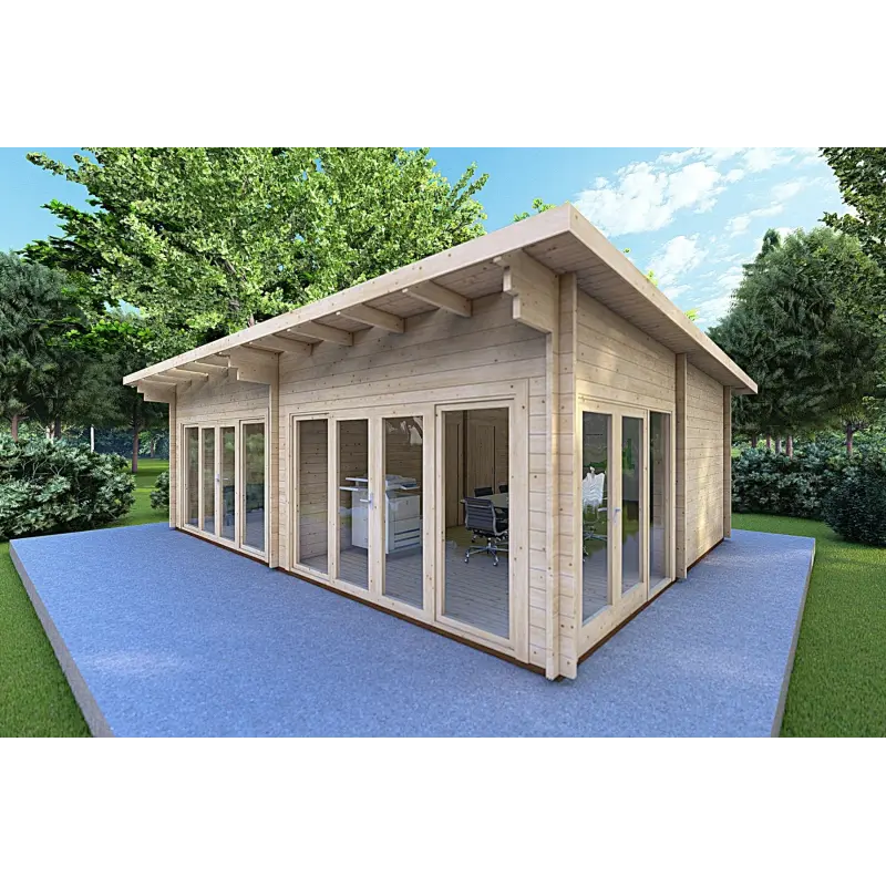 Holzhaus AURELIA 6x8, 44mm, Frontansicht rechte Seite