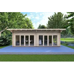 Holzhaus AURELIA 6x8, 44mm, Frontansicht