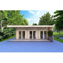 Blockbohlenhaus FLAMINIA 8x6, 44mm, Frontansicht