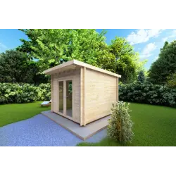 Moderne Gartenhaus ILARIA 3x3, 44mm, Frontansicht rechte Seite