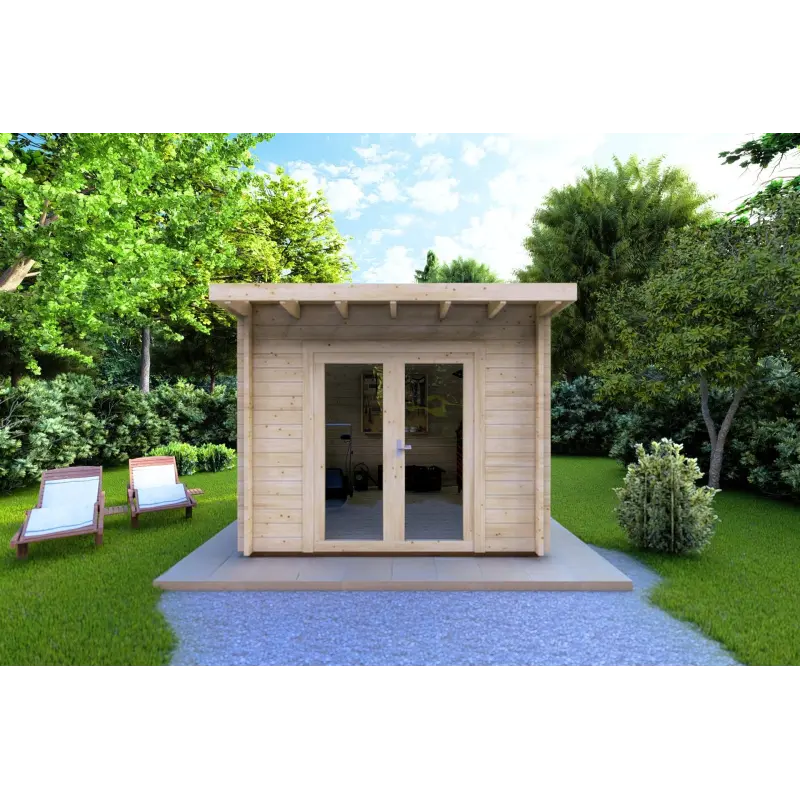 Moderne Gartenhaus ILARIA 3x3, 44mm, Frontansicht