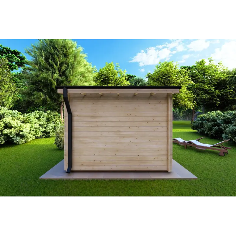 Moderne Gartenhaus ILARIA 3x3, 44mm, Rückansicht