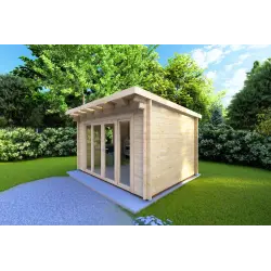 Gartenhaus Holz ILARIA 4x3, 44mm, Frontansicht rechte Seite
