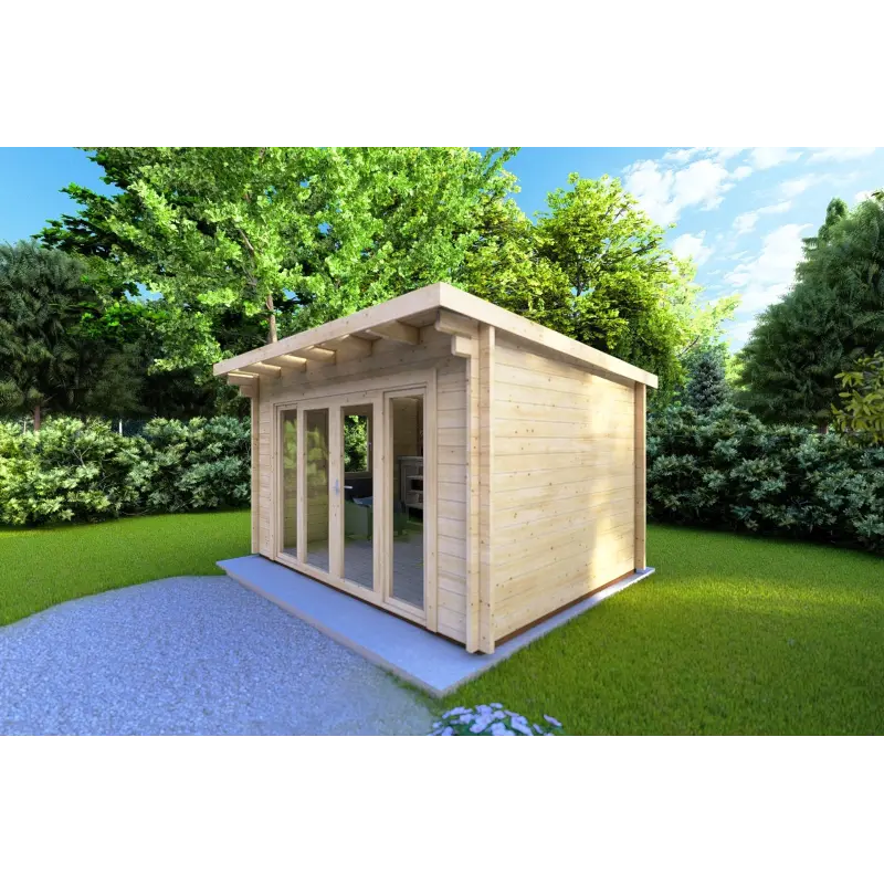 Gartenhaus Holz ILARIA 4x3, 44mm, Frontansicht rechte Seite