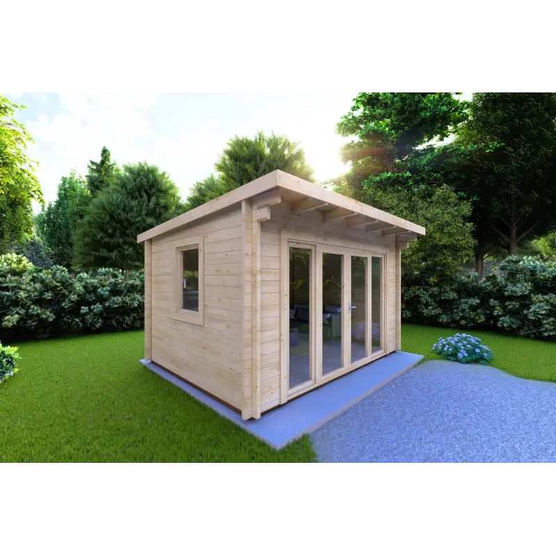 Gartenhaus Holz ILARIA 4x3, 44mm, Frontansicht linke Seite