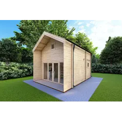 Holzhaus ELODIE 4x6, 44mm, Frontansicht rechte Seite