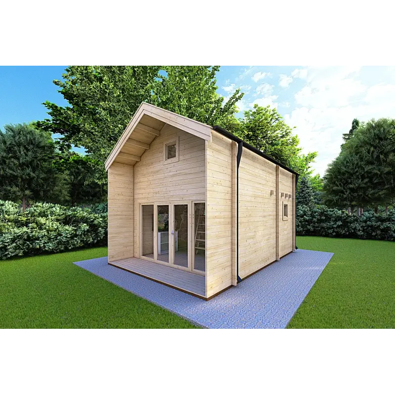 Holzhaus ELODIE 4x6, 44mm, Frontansicht rechte Seite