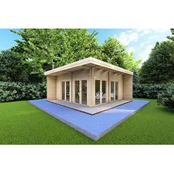 Gartenbüro FLAMINIA 6x6 m, 44mm, Frontansicht rechte Seite