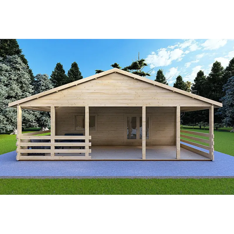 Fertighaus Holzhaus SOFIA 17×8 im traditionellen Stil, 44/140/44 mm, Frontansicht